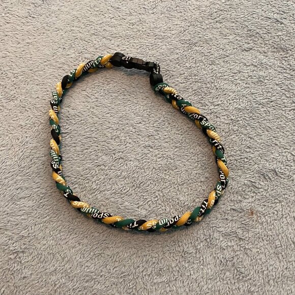 Triple Braided Sports Performance Titanium Necklace - Tan, Green, & Black - Picture 2 of 6